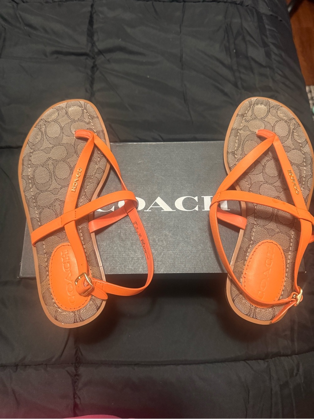 Coach Orange Strappy Logo-Print Kids Sandals